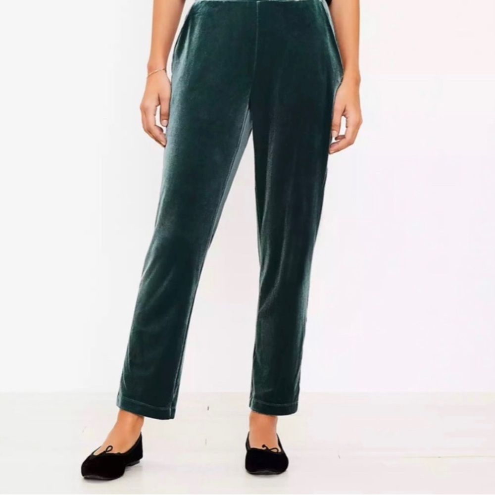 LOFT Teal Velvet Straight Leg Pants